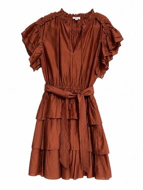 Tiered Ruffle Short Dress in Rust